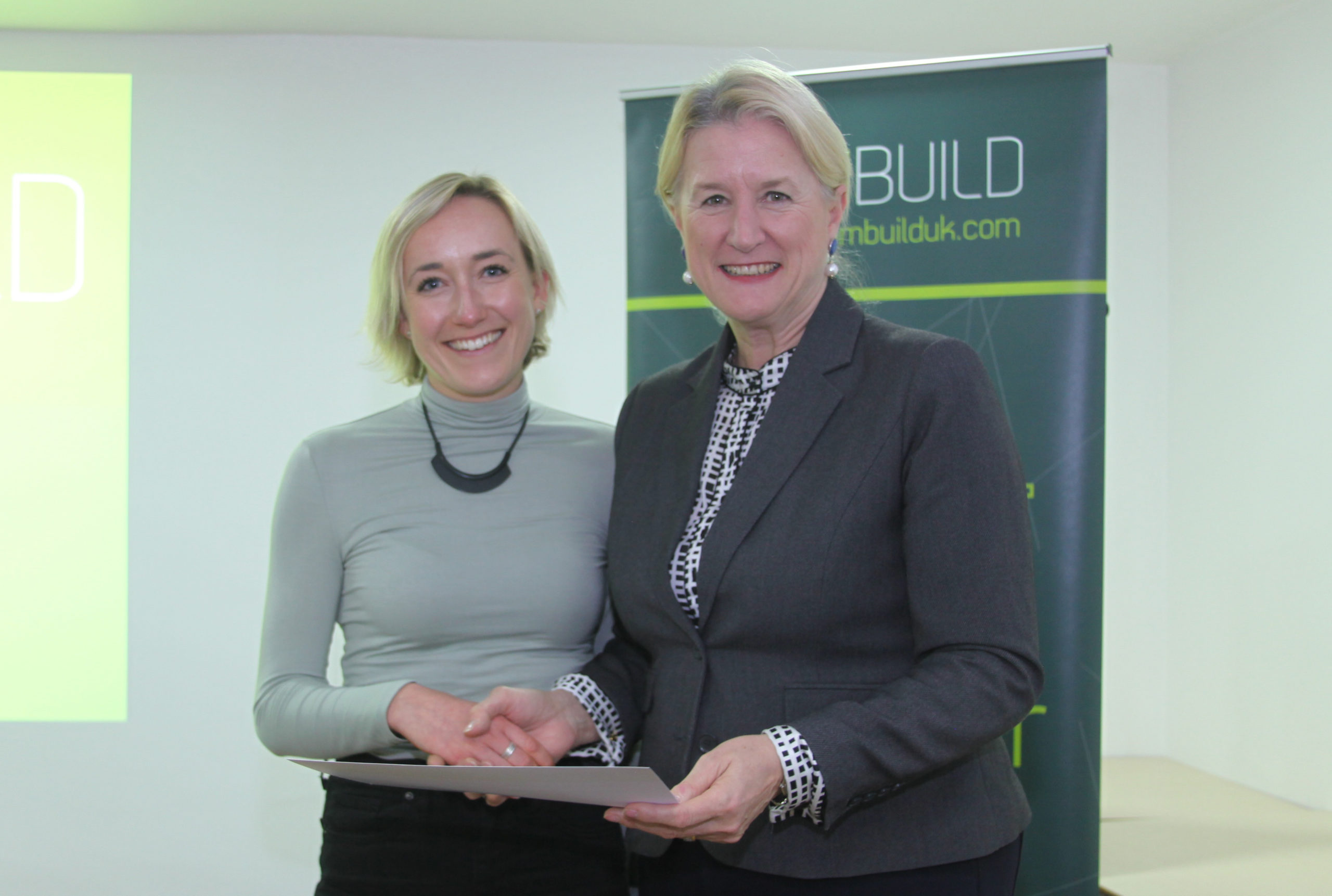 Winner of Teambuild 2019 Leadership Prize: Martha Andrews of BDP (Left) with Teambuild Chair Patricia Bessey (Right)
